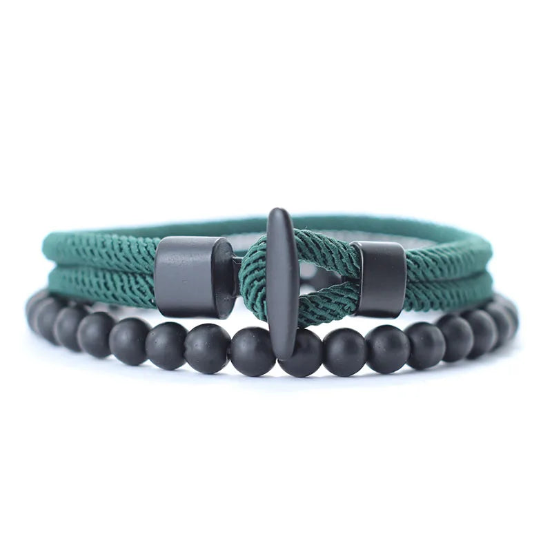 Kit Pulseiras Masculinas de Nylon com Ônix - Trançadas 6mm Feitas à Mão