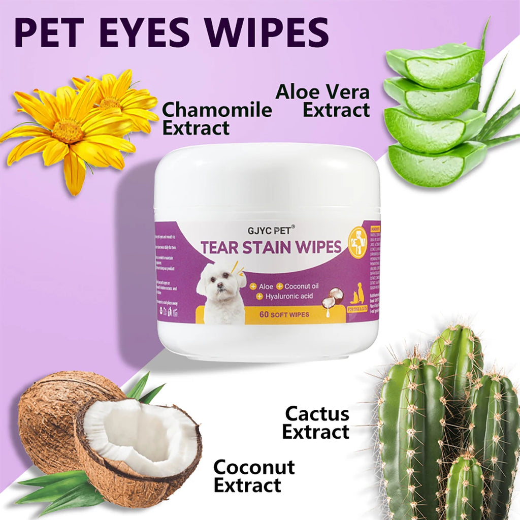 Lenços de Higiene Ocular Pet - Portátil e Natural para Cães e Gatos