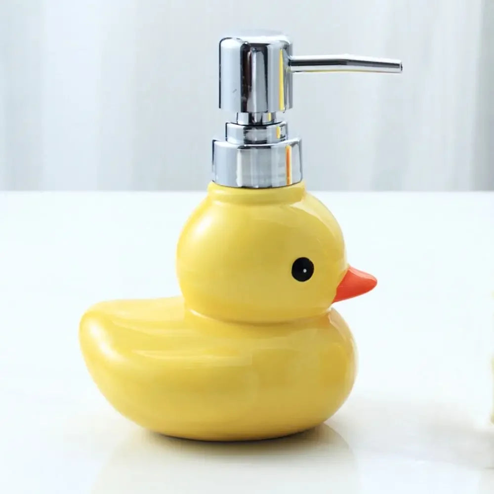Dispensador de sabão de pato amarelo cerâmica dos desenhos animados garrafa desinfetante para as mãos chuveiro gel shampoo dispensador de sabão do banheiro dispensador de shampoo