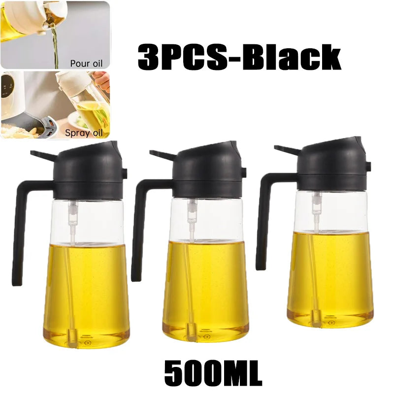 Pulverizador de óleo em spray de plástico 2 em 1, 500ml, garrafa, dispensador de óleo, galheteiro, churrasco, cozinha, assar, piquenique, ferramenta de cozinha