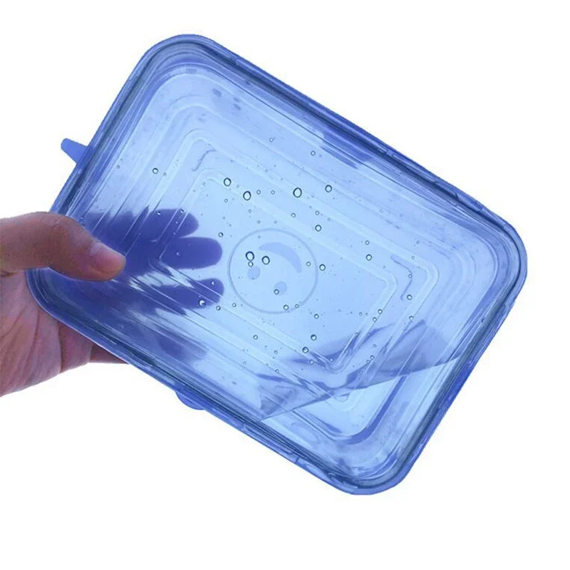 Tampa elástica de silicone quadrada, 6 peças, acessórios de ferramentas de cozinha, embalagem de alimentos reutilizável, tampa selada, mantém fresco, tampa elástica de tigela