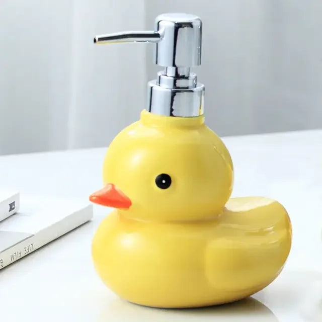Dispensador de sabão de pato amarelo cerâmica dos desenhos animados garrafa desinfetante para as mãos chuveiro gel shampoo dispensador de sabão do banheiro dispensador de shampoo