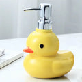 Dispensador de sabão de pato amarelo cerâmica dos desenhos animados garrafa desinfetante para as mãos chuveiro gel shampoo dispensador de sabão do banheiro dispensador de shampoo