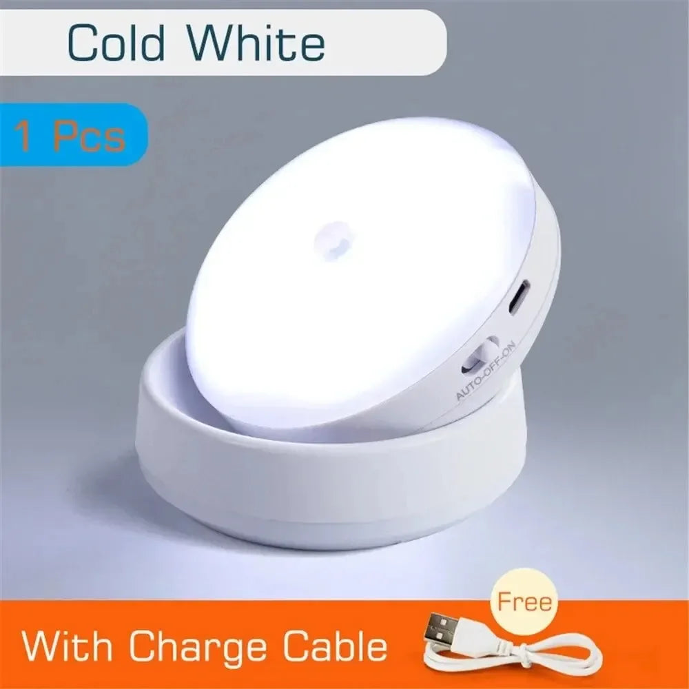 Lâmpada noturna com sensor de movimento luz noturna recarregável sem fio led 360 rotativa magnética para cozinha sala mesa de cabeceira