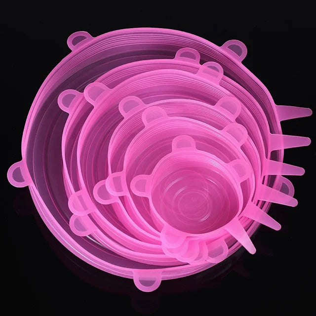 6 pçs reutilizáveis tampas de silicone tampas de silicone adaptáveis para latas pratos de alimentos frescos-mantendo acessórios de cozinha utensílios