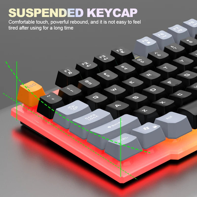 Teclado Único e Teclado Mouse RAIKU T2 Conjunto de Teclado e Mouse com Toque Mecânico Iluminado em Três Tons RAIKU T2