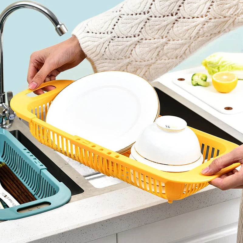 Cesto Retrátil para Pia de Cozinha, Escorredor Ajustável para Drenar Legumes e Frutas, Utensílios de Cozinha