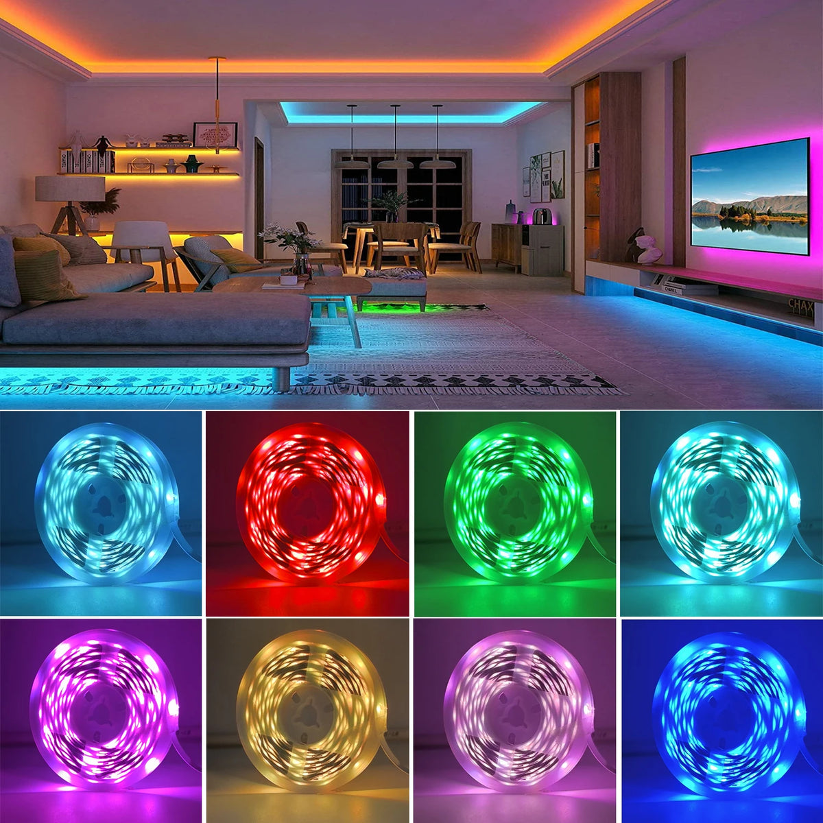 Fitas de LED RGB 5m 10m 20m 30m Luz de Quarto com Controle por APP Fita Flexível Luces Led para Decoração de Quarto