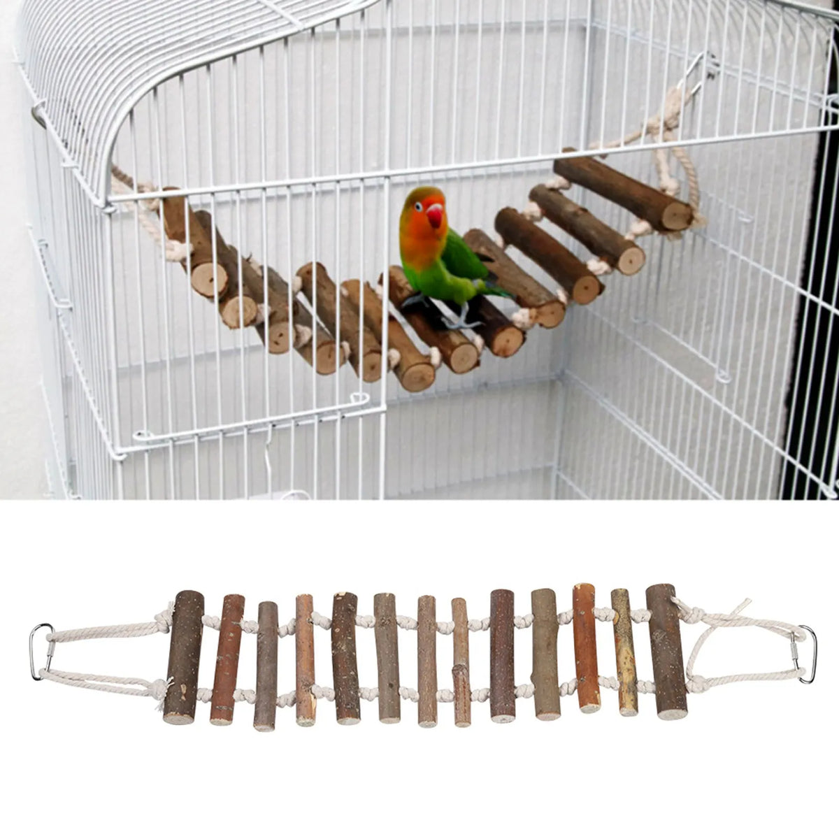 Brinquedo para Papagaios - Escada de Corda com Ponte de Madeira