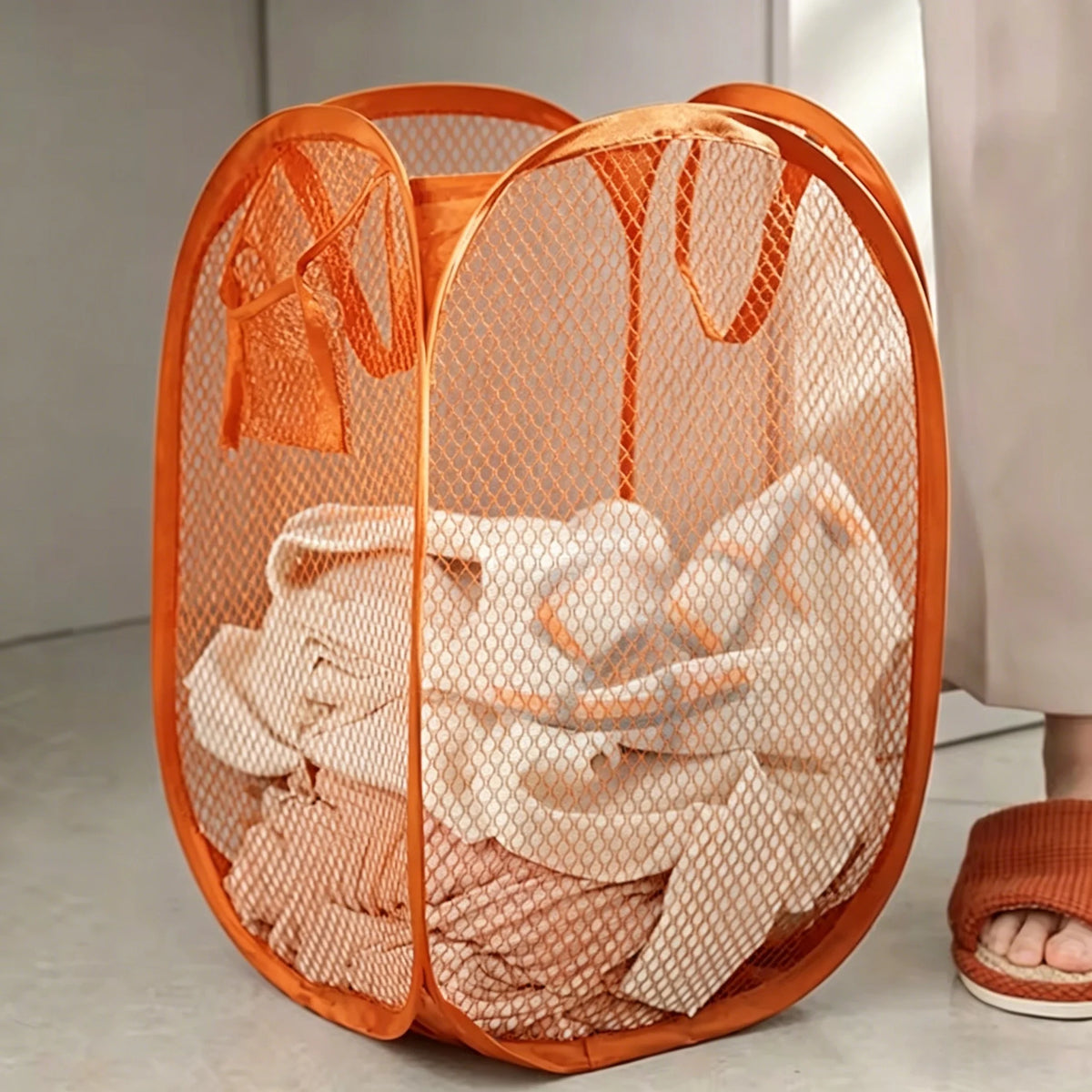 Cesto Dobrável para Separação de Roupa Suja, Cesto de Lavanderia, Cesto de Malha para Banheiro, Saco Organizador de Roupa, Balde com Estrutura, Bolsa de Armazenamento