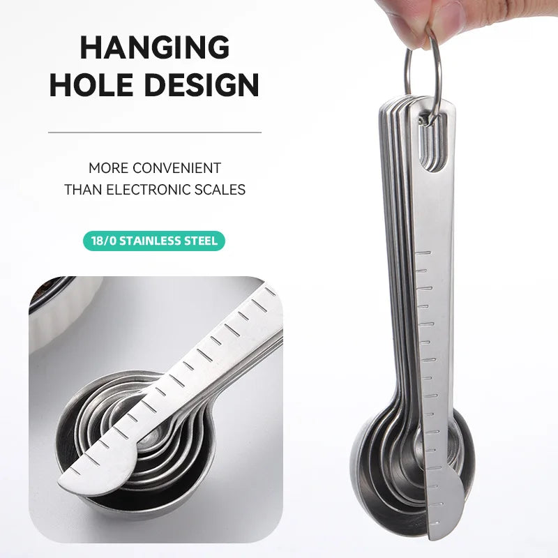 Colheres Medidoras em Aço Inox - Kit 4/6/7/8 Peças com Régua para Cozinha