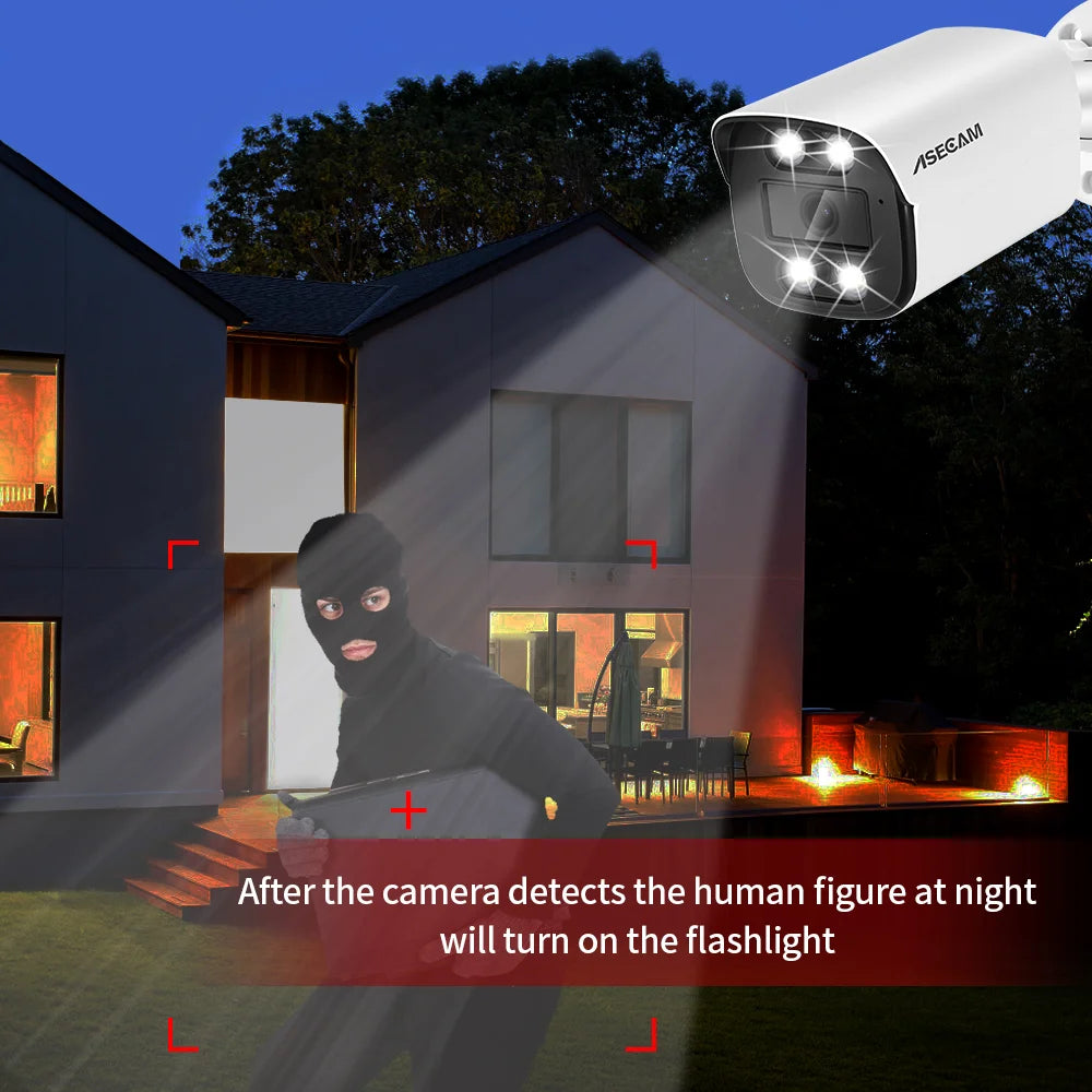 Nova Câmera IP 4K 8MP com Áudio para Exterior POE H.265 Onvif Metal Bullet Câmera de Vigilância Noturna Colorida para Casa