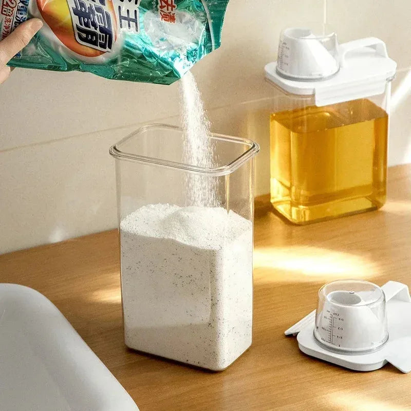 Dispensador de Detergente para Lavagem Recarregável 1PCS, Tanque de Pó, Armazenamento de Amaciante e Alvejante com Escala para Limpeza Doméstica
