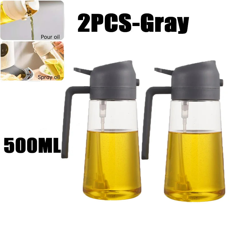 Pulverizador de óleo em spray de plástico 2 em 1, 500ml, garrafa, dispensador de óleo, galheteiro, churrasco, cozinha, assar, piquenique, ferramenta de cozinha