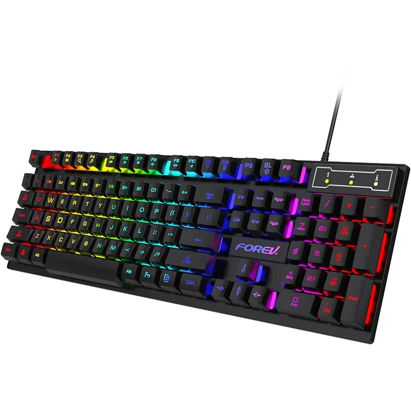 Teclado Mecânico Retroiluminado de 104 Teclas Teclado de Jogo com Fio  Conjunto de Teclado e Mouse Luminosa à Prova d'Água para Gamer PC Laptop Escritório