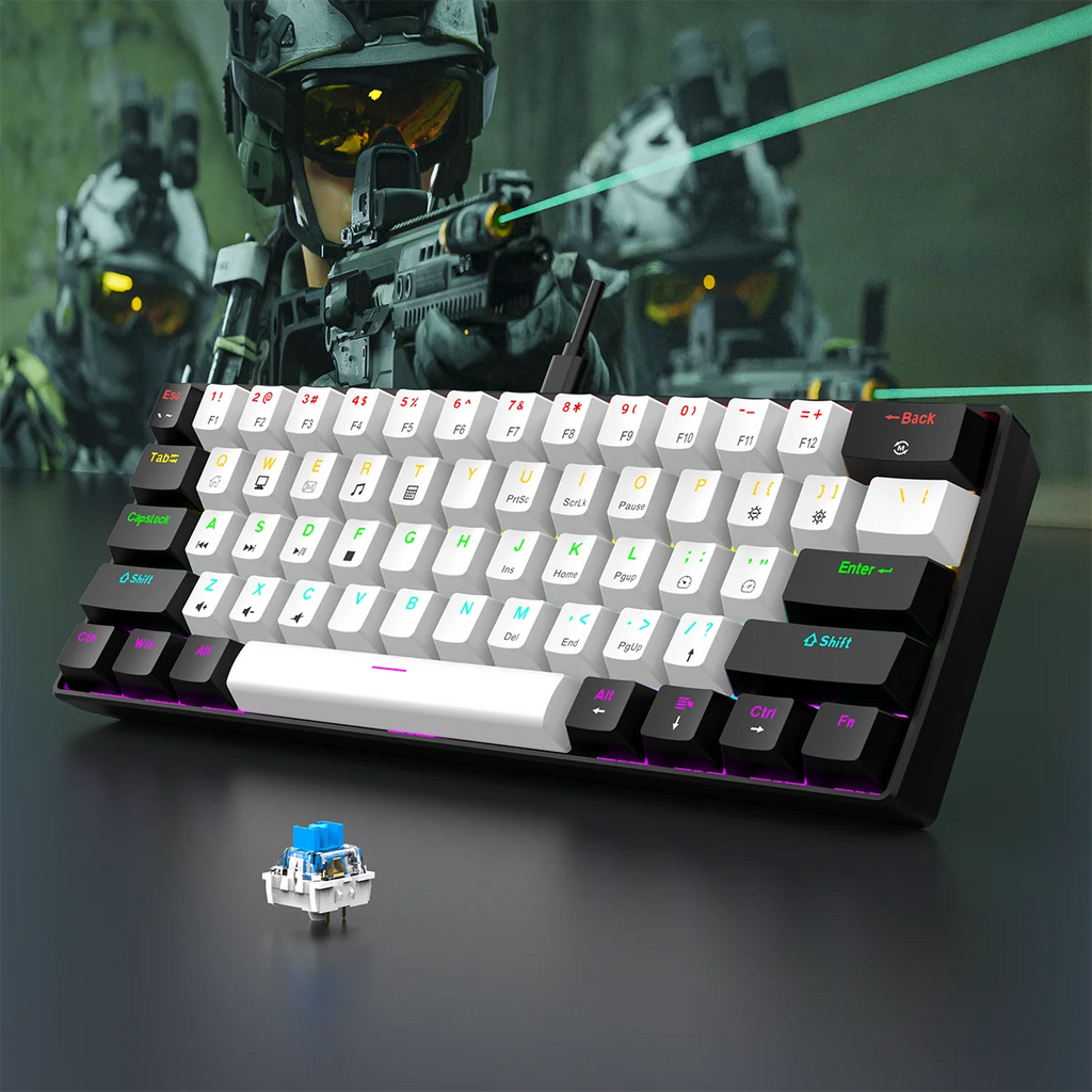 Teclado Mecânico Gamer com Fio 60% RGB Retroiluminado Layout Mini Ultra Compacto para Jogadores e Digitadores de PC/Mac Design Fácil de Viajar