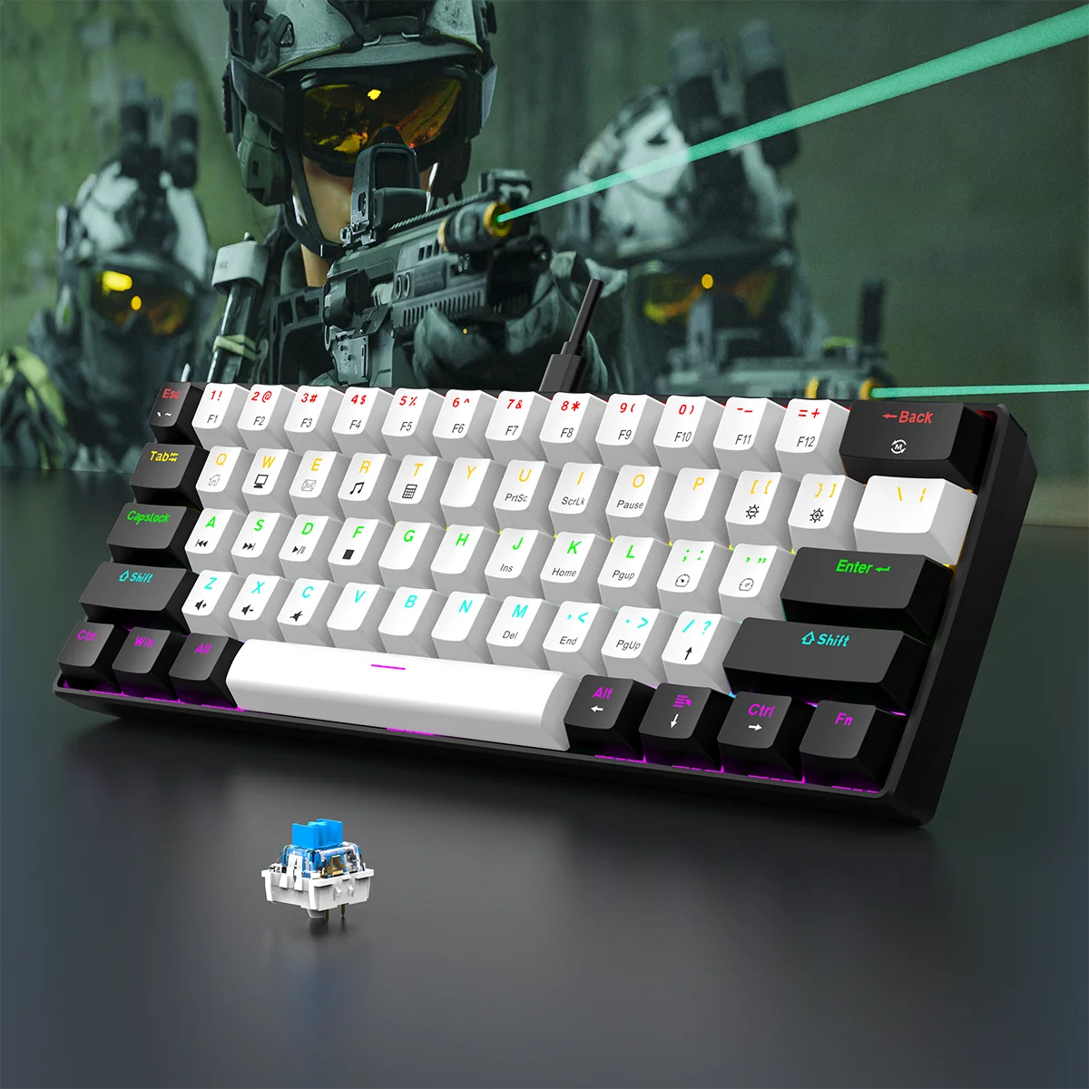 Teclado Mecânico Gamer com Fio 60% RGB Retroiluminado Layout Mini Ultra Compacto para Jogadores e Digitadores de PC/Mac Design Fácil de Viajar