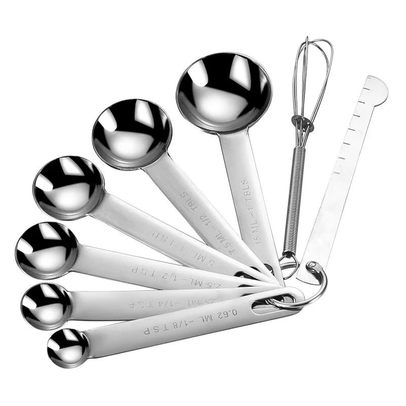 Colheres Medidoras em Aço Inox - Kit 4/6/7/8 Peças com Régua para Cozinha