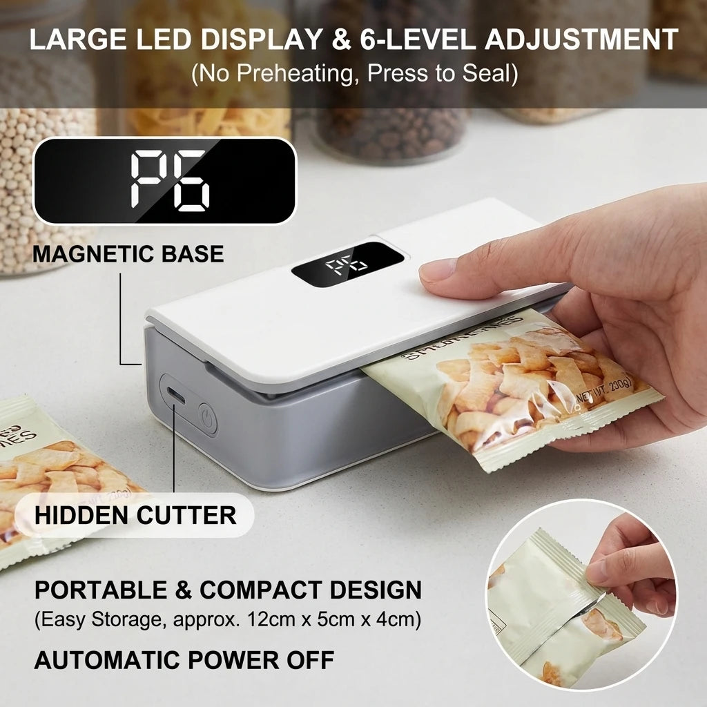 Mini Seladora de Sacos Plásticos, Máquina de Selagem Térmica Portátil Recarregável para Embalagem de Alimentos, Ideal para Uso na Cozinha