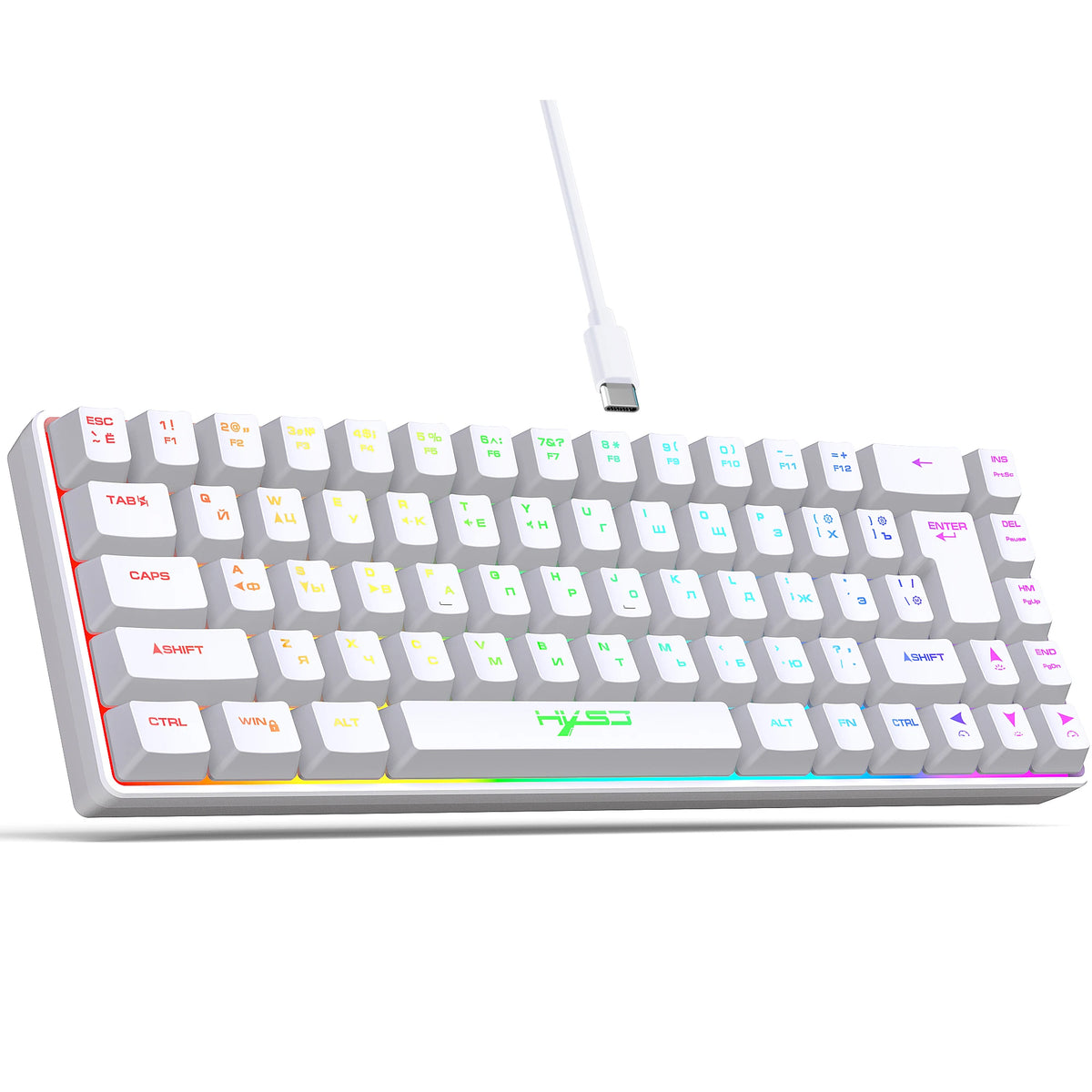Teclado Gamer de 68 Teclas USB com Fio Portátil  20 Retroiluminação RGB  Teclado Español Coreano Ruso para Laptops de Windows