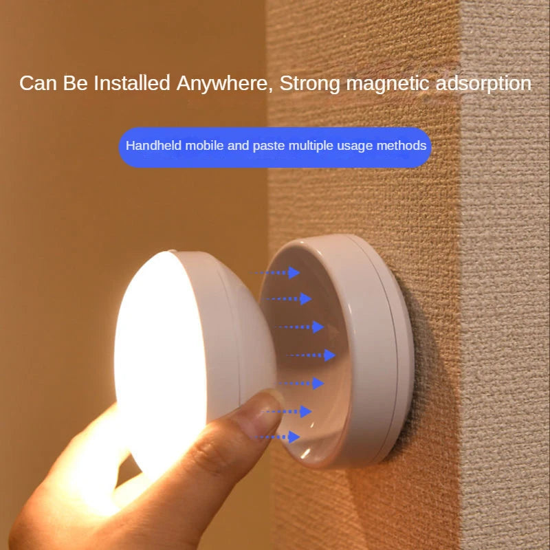 360 °   Pir sensor de movimento luz redonda poupança energia quarto usb recarregável noite lâmpada armário cabeceira escadas indução lâmpada inteligente