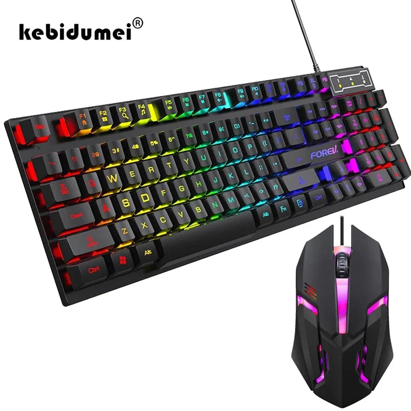 Teclado Mecânico Retroiluminado de 104 Teclas Teclado de Jogo com Fio  Conjunto de Teclado e Mouse Luminosa à Prova d'Água para Gamer PC Laptop Escritório