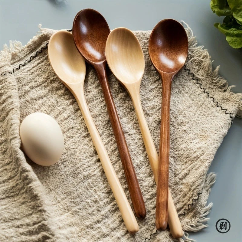 Kit 4 Colheres de Madeira Estilo Coreano - Utensílio Natural para Cozinha