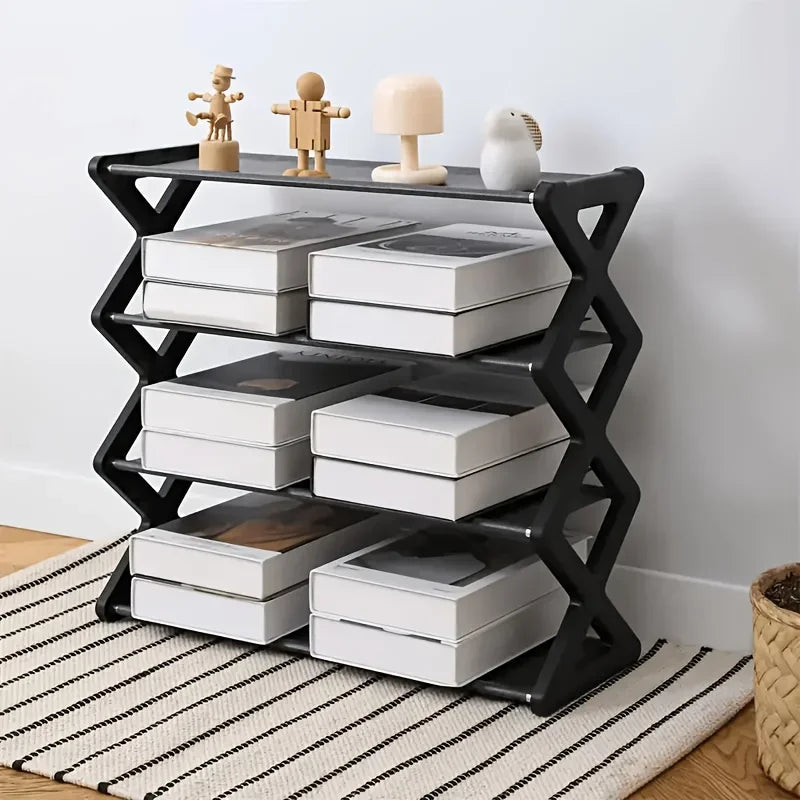 Sapateira de 4 Camadas Tipo X, Multicamadas e que Economiza Espaço, Sapateira Simples de Cor Sólida para Montagem Doméstica, Adequada para Varanda, Sala de Estar