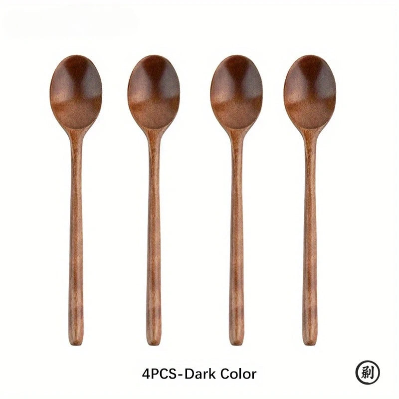 Kit 4 Colheres de Madeira Estilo Coreano - Utensílio Natural para Cozinha