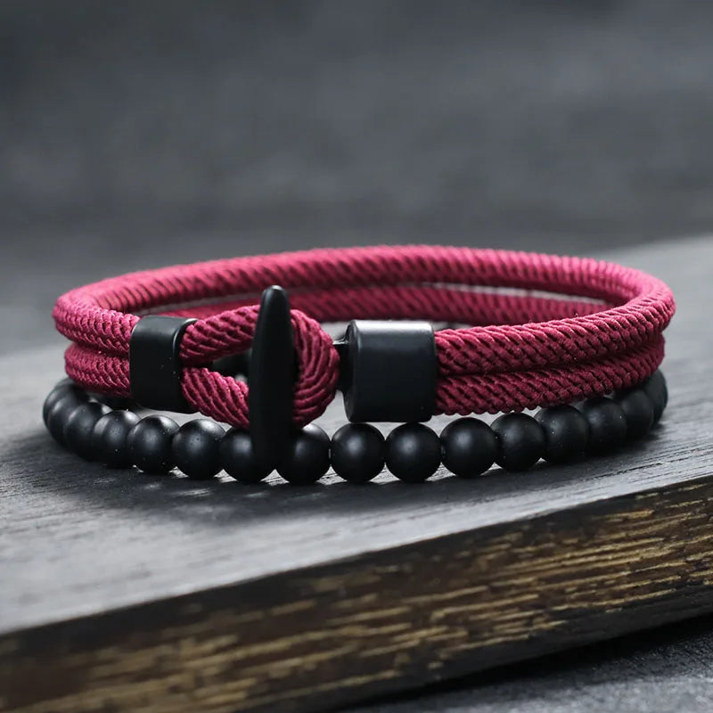 Kit Pulseiras Masculinas de Nylon com Ônix - Trançadas 6mm Feitas à Mão