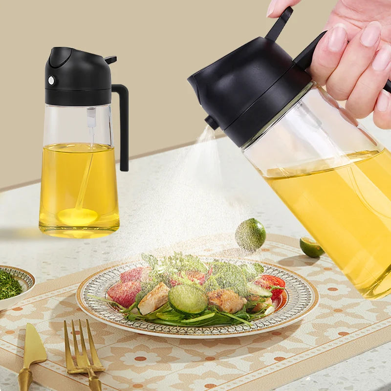 Spray de azeite 2 em 1, 500ml, pulverizador de óleo de plástico, recipientes de óleo de cozinha, dispensador de azeite para acampamento, churrasco, cozimento