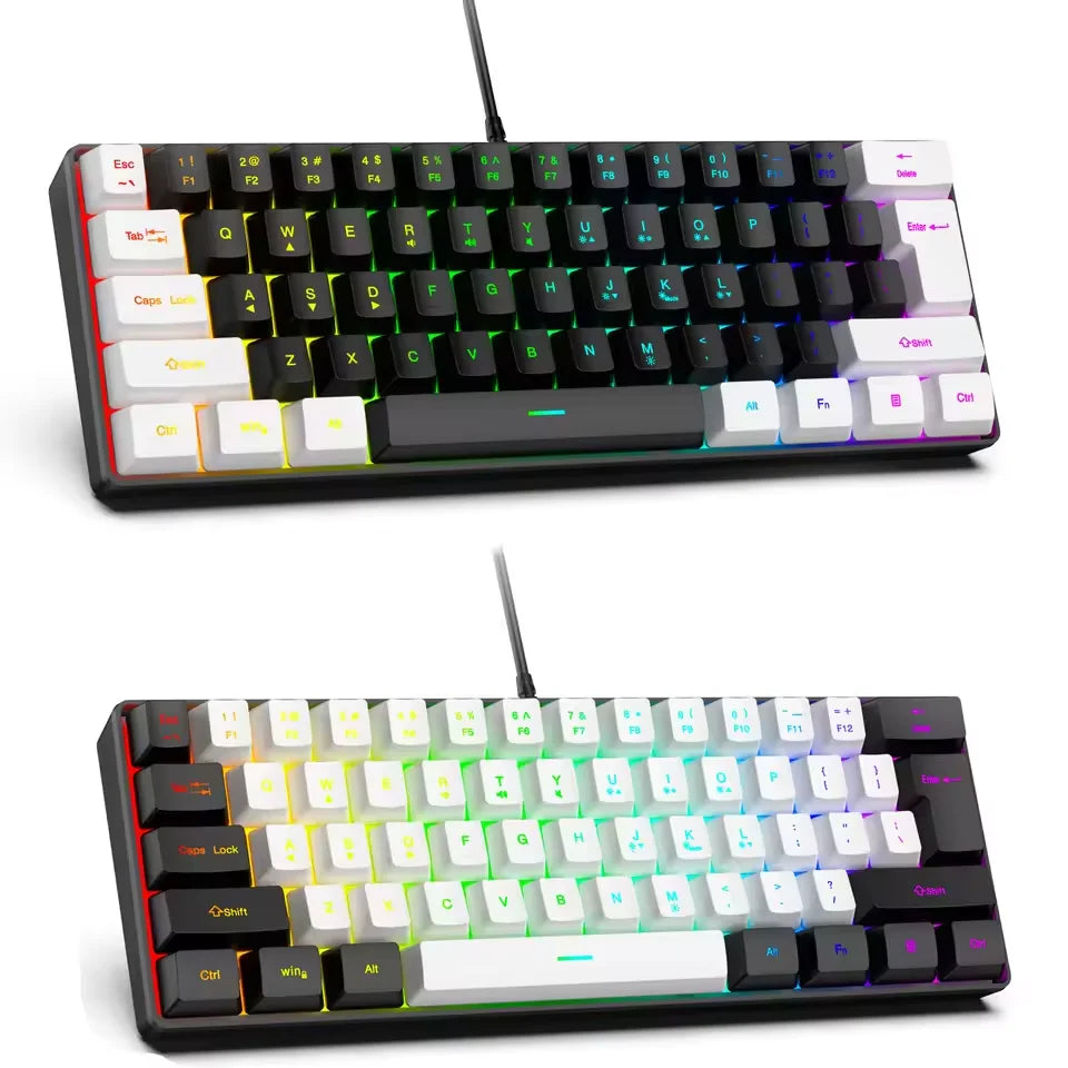 2026 Novo Teclado Mecânico Mini Portátil com Fio K61 Teclado Mini com Fio 61 Teclas Phantom RGB, Preto Branco Vermelho Vermelho/Azul Interruptor Novo