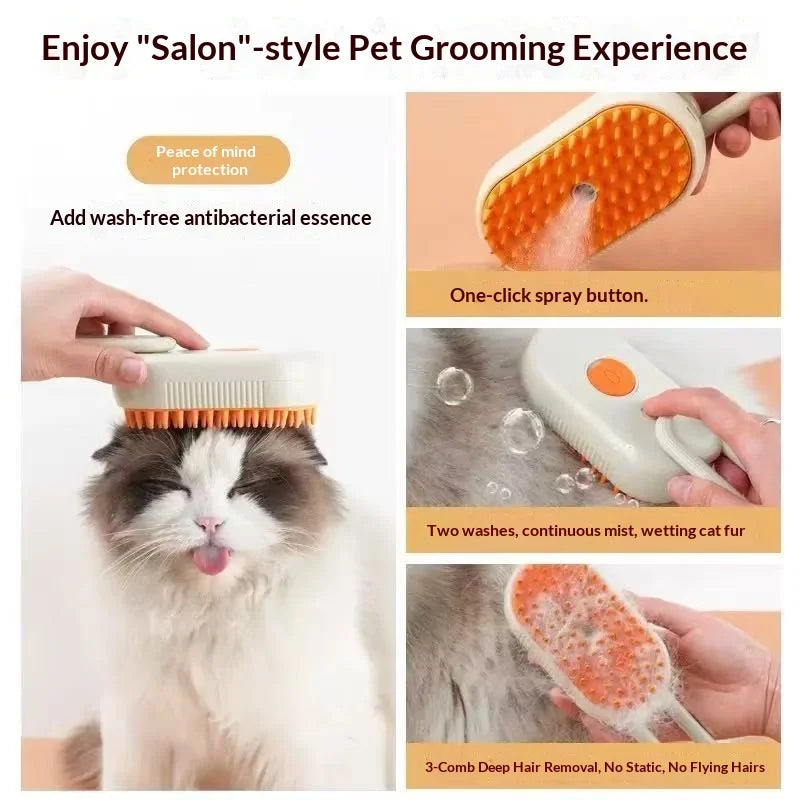 Escova de Vapor Pet 3 em 1 - Removedora de Pelos com Spray