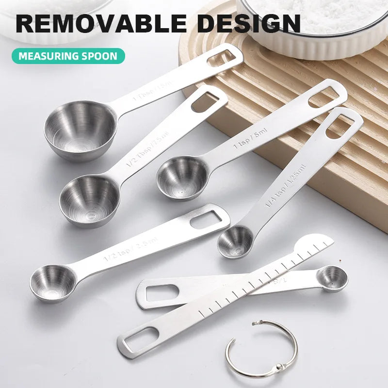 Colheres Medidoras em Aço Inox - Kit 4/6/7/8 Peças com Régua para Cozinha
