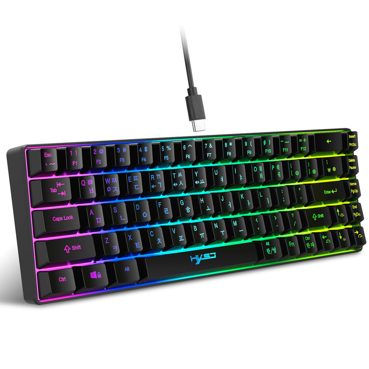 Teclado Gamer de 68 Teclas USB com Fio Portátil  20 Retroiluminação RGB  Teclado Español Coreano Ruso para Laptops de Windows