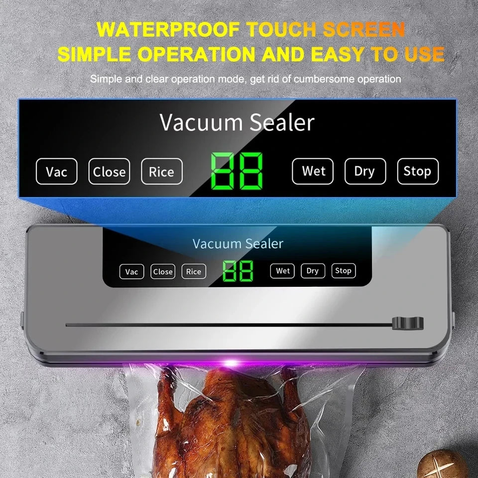 Seladora elétrica a vácuo, 110v/220v, máquina de embalagem de alimentos secos/úmidos, selagem de saco com cortador de alimentos uv, máquina de embalagem a vácuo de alimentos