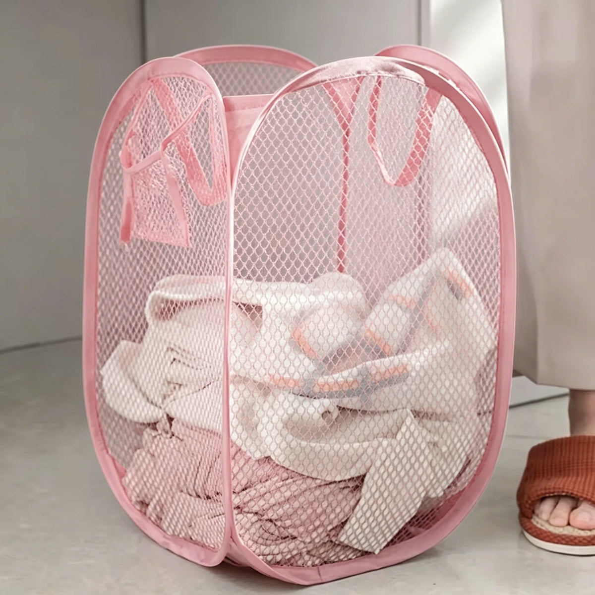 Cesto Dobrável para Separação de Roupa Suja, Cesto de Lavanderia, Cesto de Malha para Banheiro, Saco Organizador de Roupa, Balde com Estrutura, Bolsa de Armazenamento