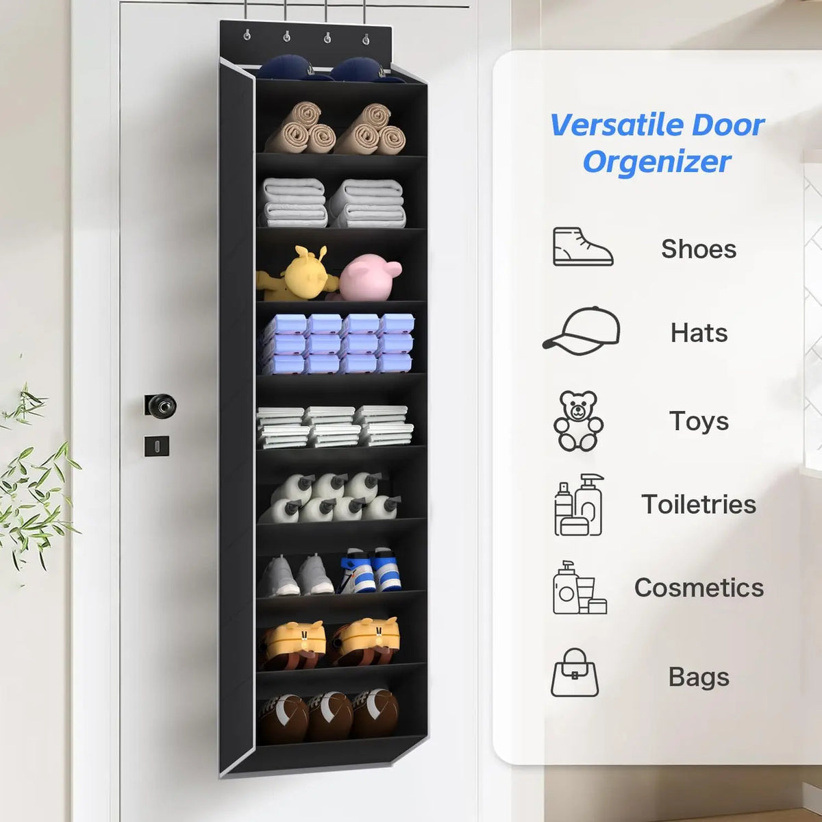 Organizador de sapatos grande sobre a porta, 10 camadas, pendurado, sapateira com bolsos profundos para porta de armazenamento, solução de armazenamento