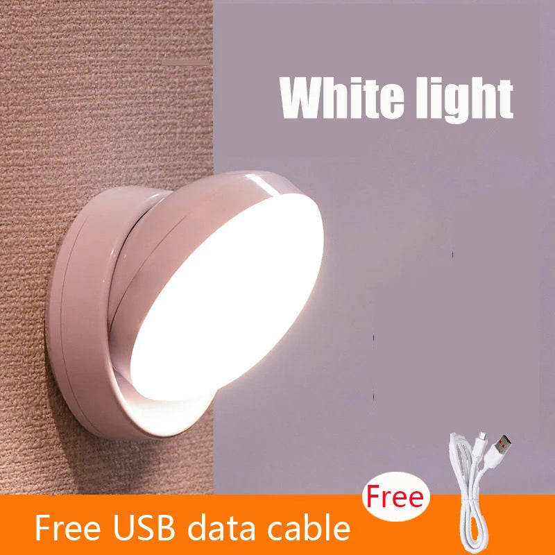 360 °   Pir sensor de movimento luz redonda poupança energia quarto usb recarregável noite lâmpada armário cabeceira escadas indução lâmpada inteligente
