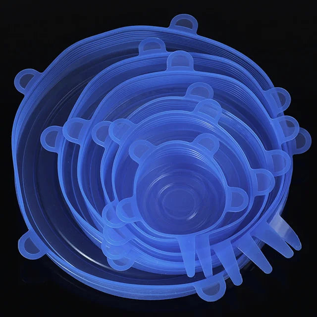 6 pçs reutilizáveis tampas de silicone tampas de silicone adaptáveis para latas pratos de alimentos frescos-mantendo acessórios de cozinha utensílios