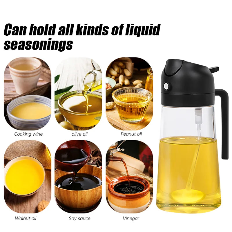 Spray de azeite 2 em 1, 500ml, pulverizador de óleo de plástico, recipientes de óleo de cozinha, dispensador de azeite para acampamento, churrasco, cozimento