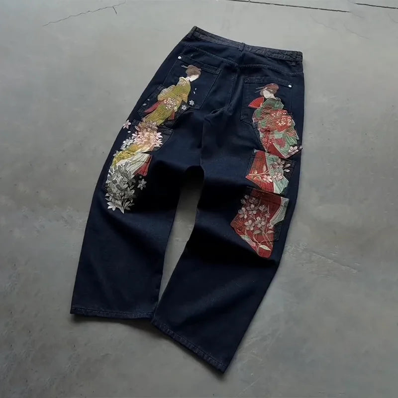 Calça Jeans Baggy Y2K Masculina - Vintage Bordada Estilo Hip Hop