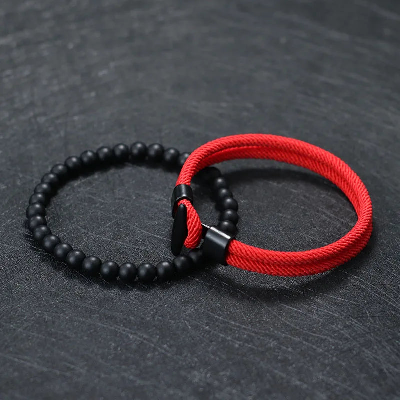 Kit Pulseiras Masculinas de Nylon com Ônix - Trançadas 6mm Feitas à Mão