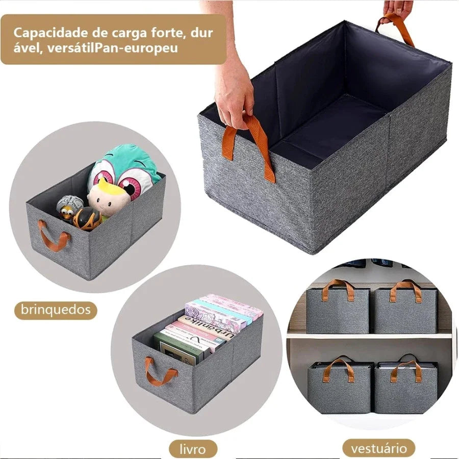 Cesto Organizador de Guarda Roupas Reforçado Caixa para Armazenar Multiuso Rígido Suporte de Aço Placa de Fundo Rígida