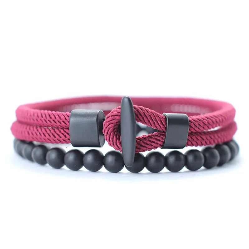 Kit Pulseiras Masculinas de Nylon com Ônix - Trançadas 6mm Feitas à Mão