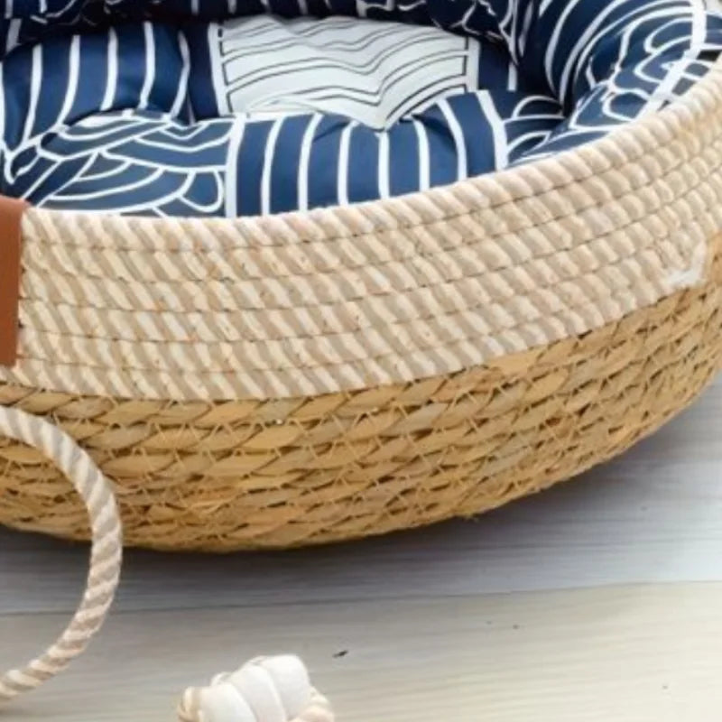 Cama Pet Vime Trançado - Casinha Circular para Gatos e Filhotes