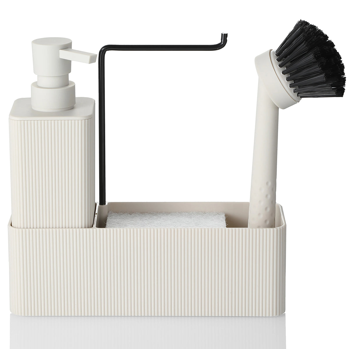 Dispensador de Sabão Preto Fosco para Cozinha - Inclui Dispensador de Sabão, Suporte para Esponja, Suporte para Toalha e Escova de Louça, Adequado para Cozinha