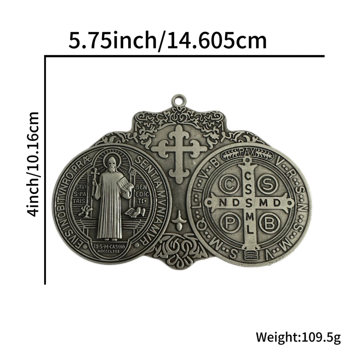 Medalha Cruz de São Bento Grande 14x10cm - Latão Vintage Parede