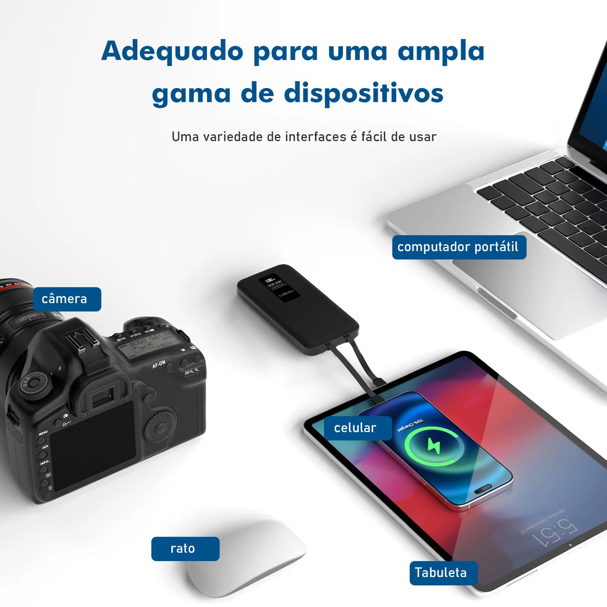 Powerbank Portátil 10000mAh 23W - Bateria Recarregável Carregamento Rápido