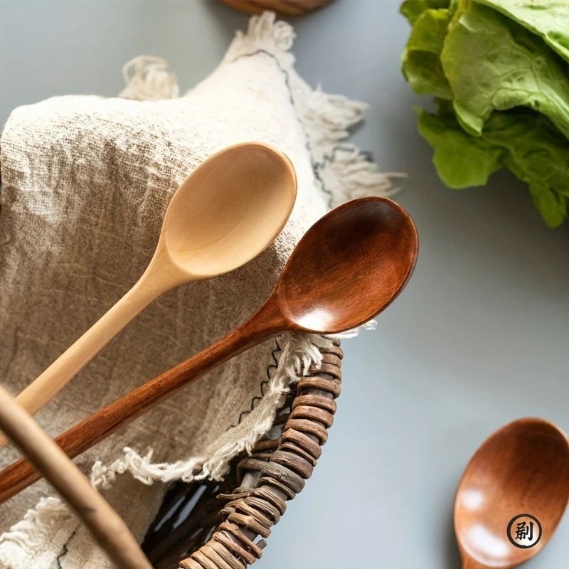 Kit 4 Colheres de Madeira Estilo Coreano - Utensílio Natural para Cozinha